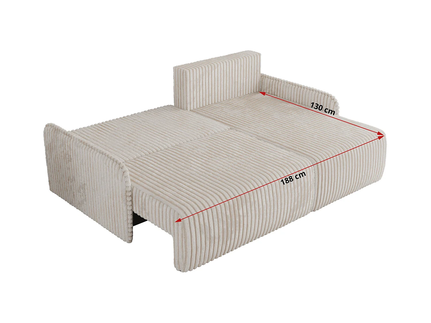 Ecksofa ARPA - L-form Schlaffsofa, Bettkasten und lose Kissen, Armlehnen - Creme Cord - Ecke Rechts