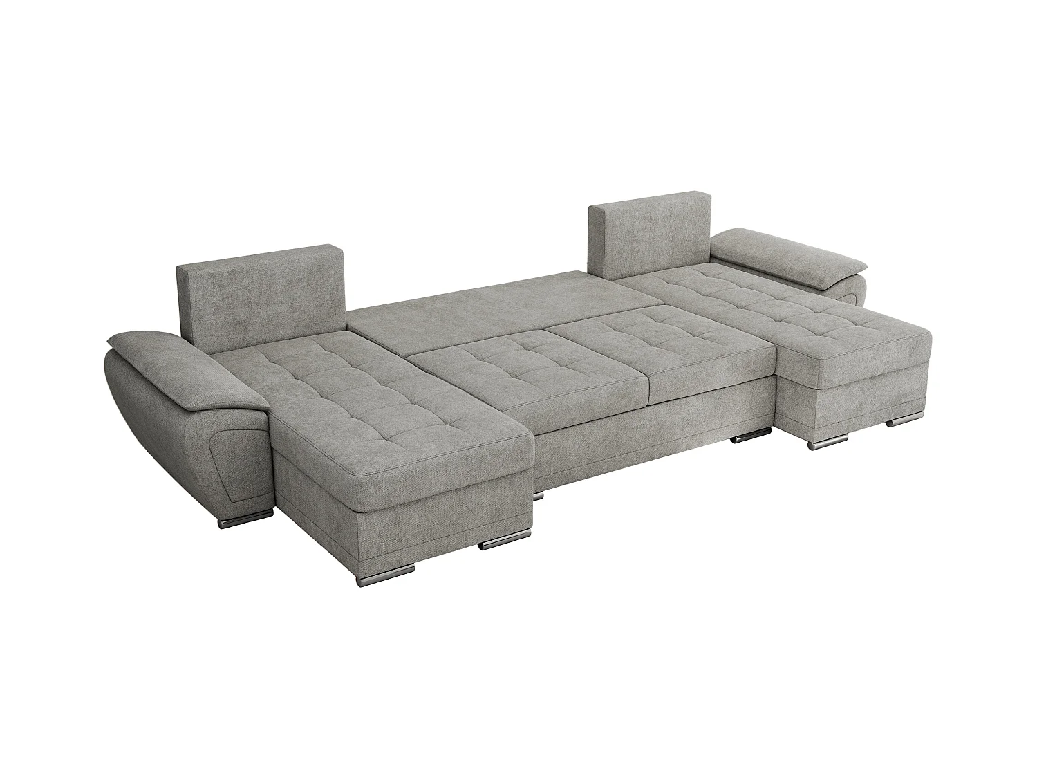 Ecksofa UMBRIA U - XXL Wohnlandschaft, mit Schlaffunktion und Bettkasten, genähte Ecke - Hellgrau Stukture