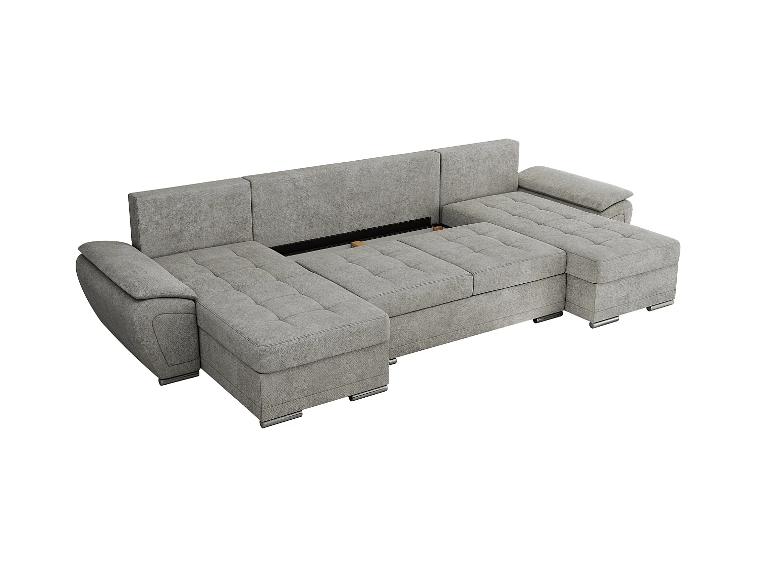 Ecksofa UMBRIA U - XXL Wohnlandschaft, mit Schlaffunktion und Bettkasten, genähte Ecke - Hellgrau Stukture