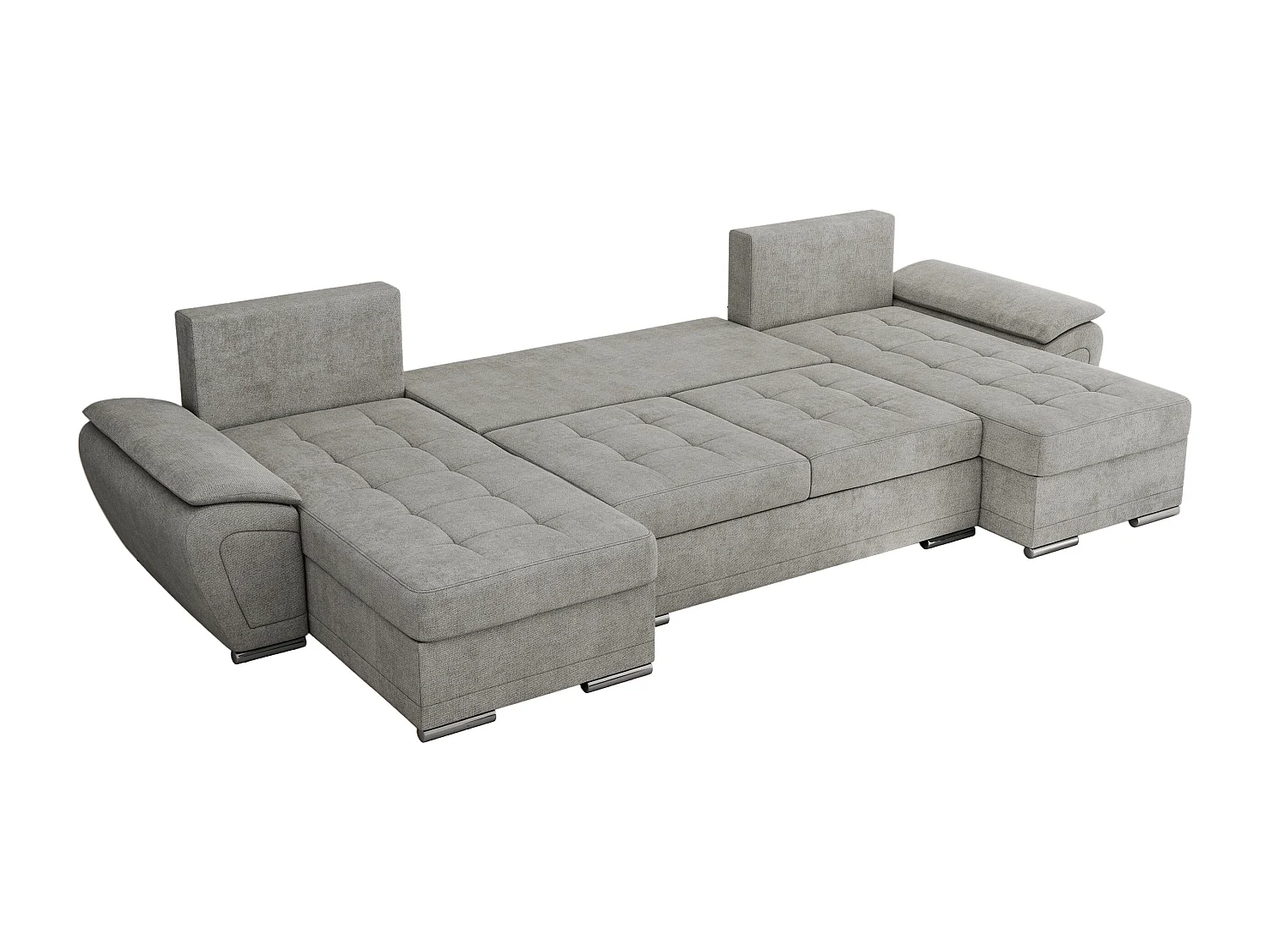 Ecksofa UMBRIA U - XXL Wohnlandschaft, mit Schlaffunktion und Bettkasten, genähte Ecke - Hellgrau Stukture