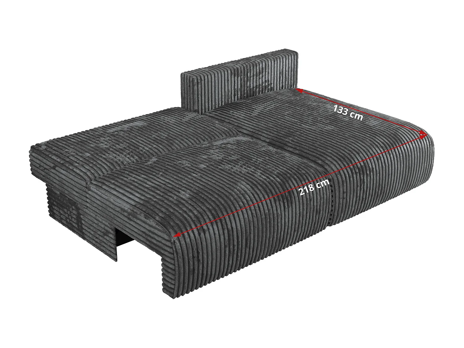 Ecksofa VIVO - L-form Couch mit Schlaffunktion und Bettkasten, Wellenfeder - Dunkelgrau Cord - Ecke Links