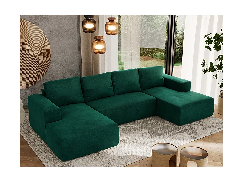 Ecksofa TRENTINO U - mit Schlaffunktion und Bettkasten, U-förmiges Wohnlandschaft, Armlehnen - Dunkelgrün Velvet