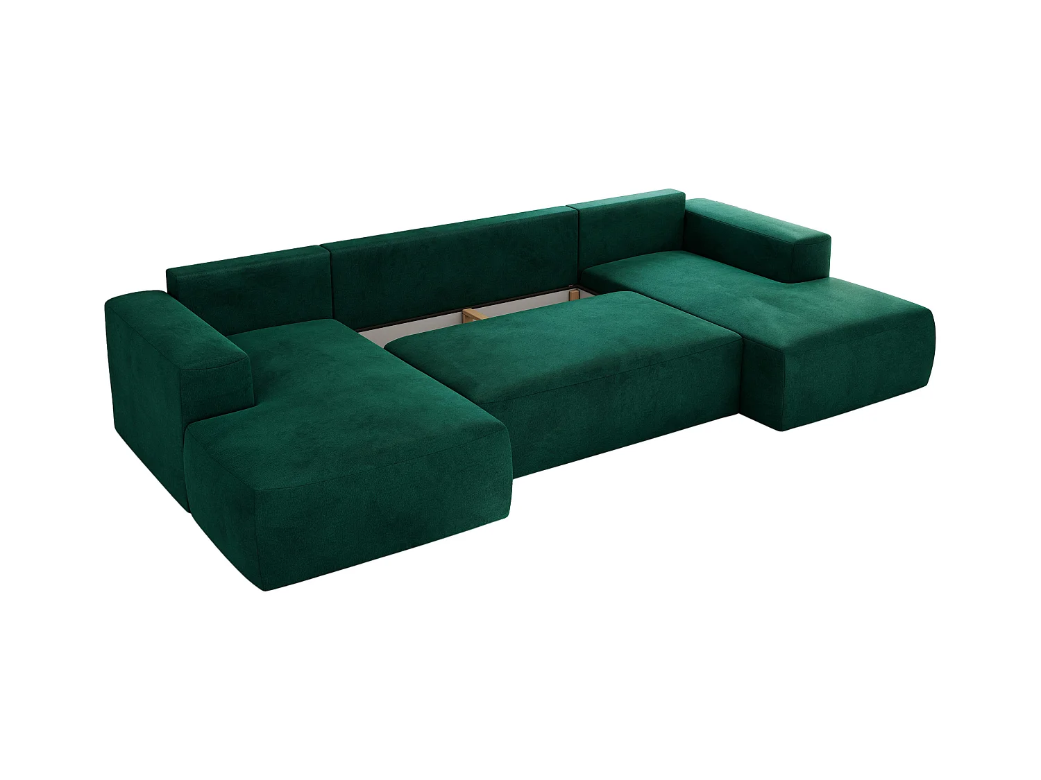 Ecksofa TRENTINO U - mit Schlaffunktion und Bettkasten, U-förmiges Wohnlandschaft, Armlehnen - Dunkelgrün Velvet