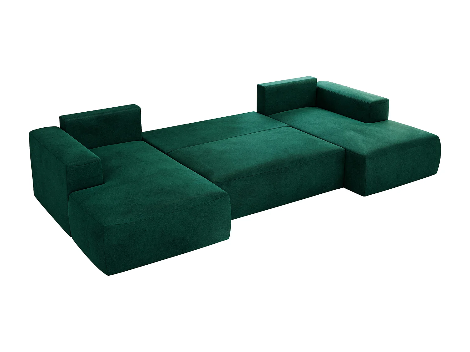 Ecksofa TRENTINO U - mit Schlaffunktion und Bettkasten, U-förmiges Wohnlandschaft, Armlehnen - Dunkelgrün Velvet