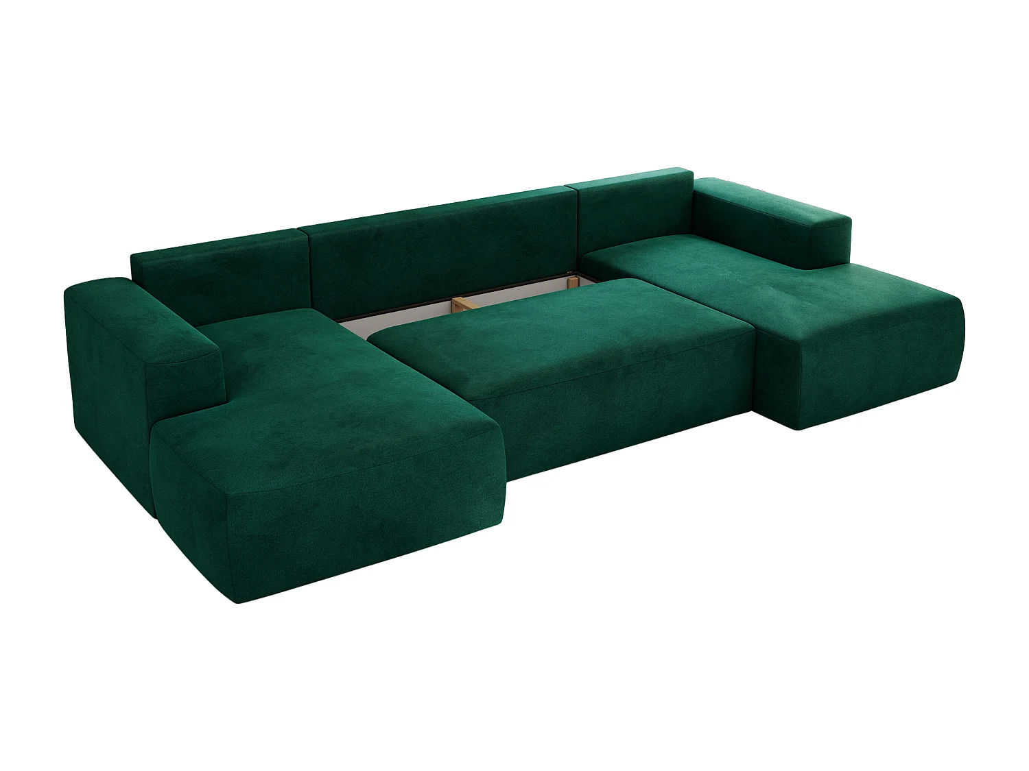 Ecksofa TRENTINO U - mit Schlaffunktion und Bettkasten, U-förmiges Wohnlandschaft, Armlehnen - Dunkelgrün Velvet