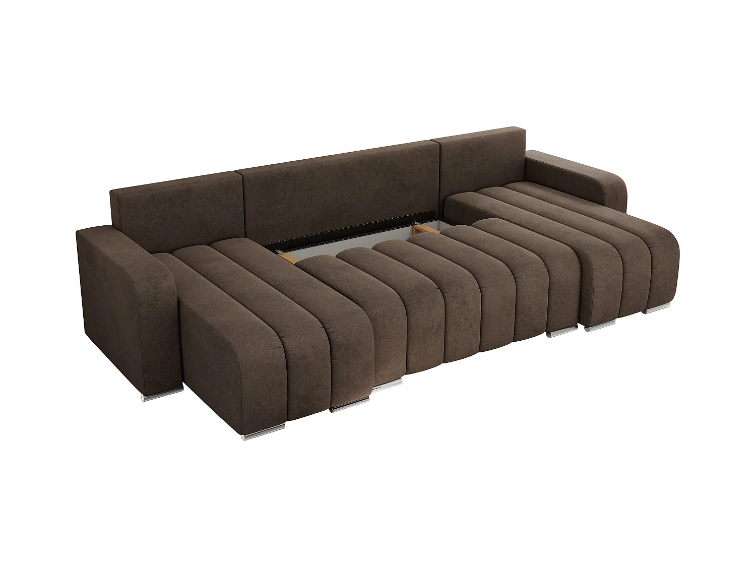 Ecksofa KIRASSO U - Wohnlandschaft, Schlaffunktion und Bettkasten, Couch U-form, lose Kissen - Braun Velvet