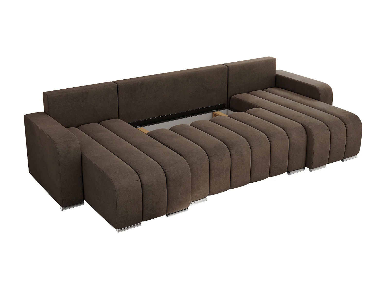 Ecksofa KIRASSO U - Wohnlandschaft, Schlaffunktion und Bettkasten, Couch U-form, lose Kissen - Braun Velvet