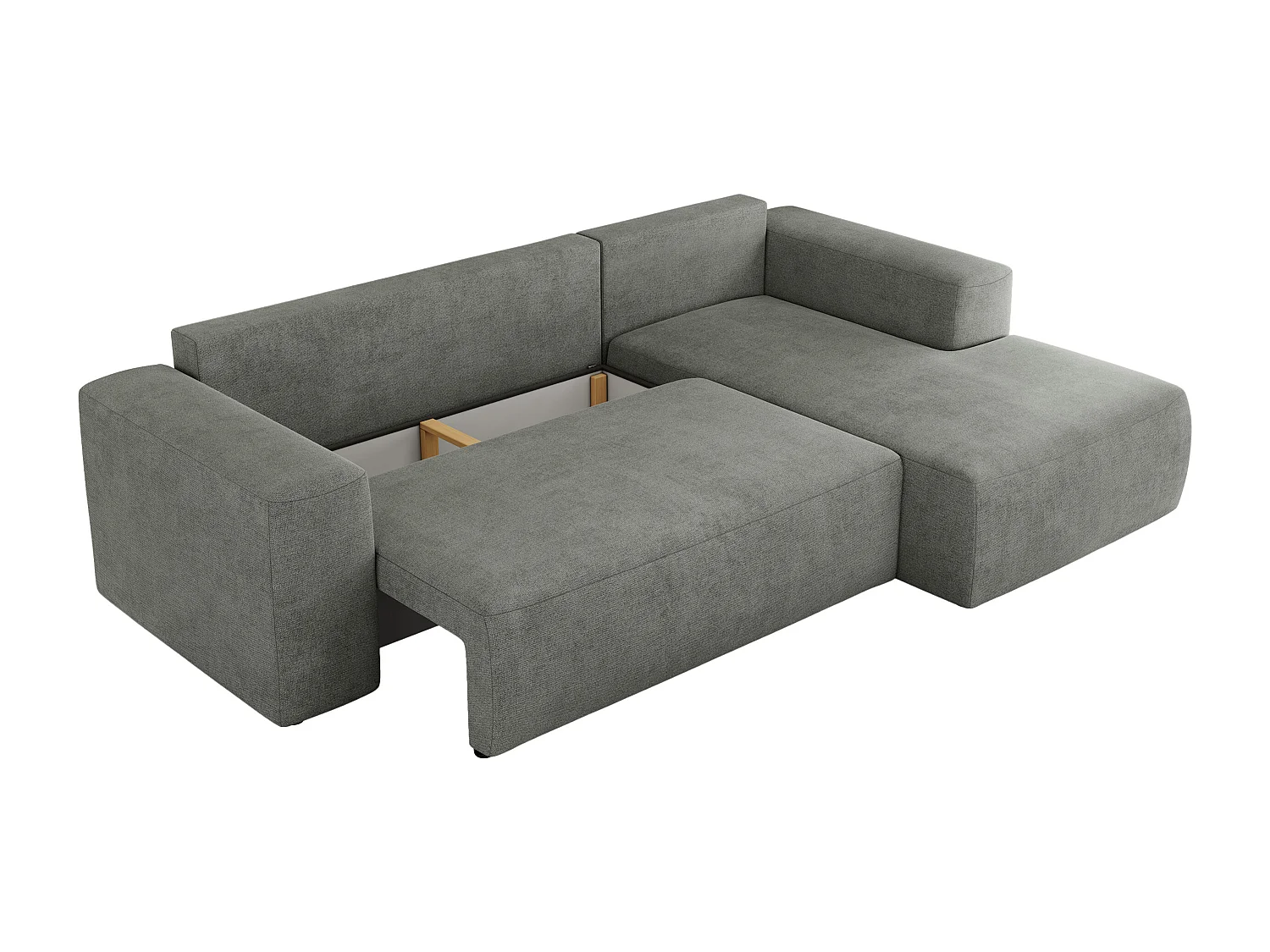 Ecksofa TRENTINO - mit Schlaffunktion und Bettkasten, L-form Couch, lose Kissen und Armlehnen - Grau Stukture - Ecke Rechts
