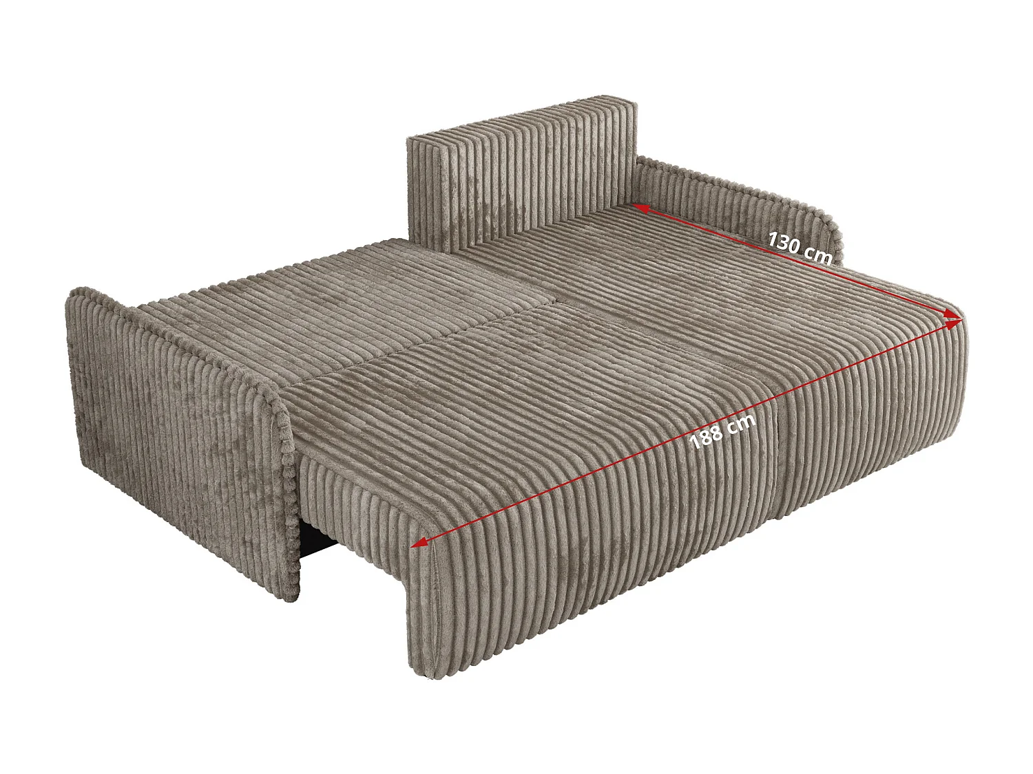 Ecksofa ARPA - L-form Schlaffsofa, Bettkasten und lose Kissen, Armlehnen - Hellbraun Cord - Ecke Rechts