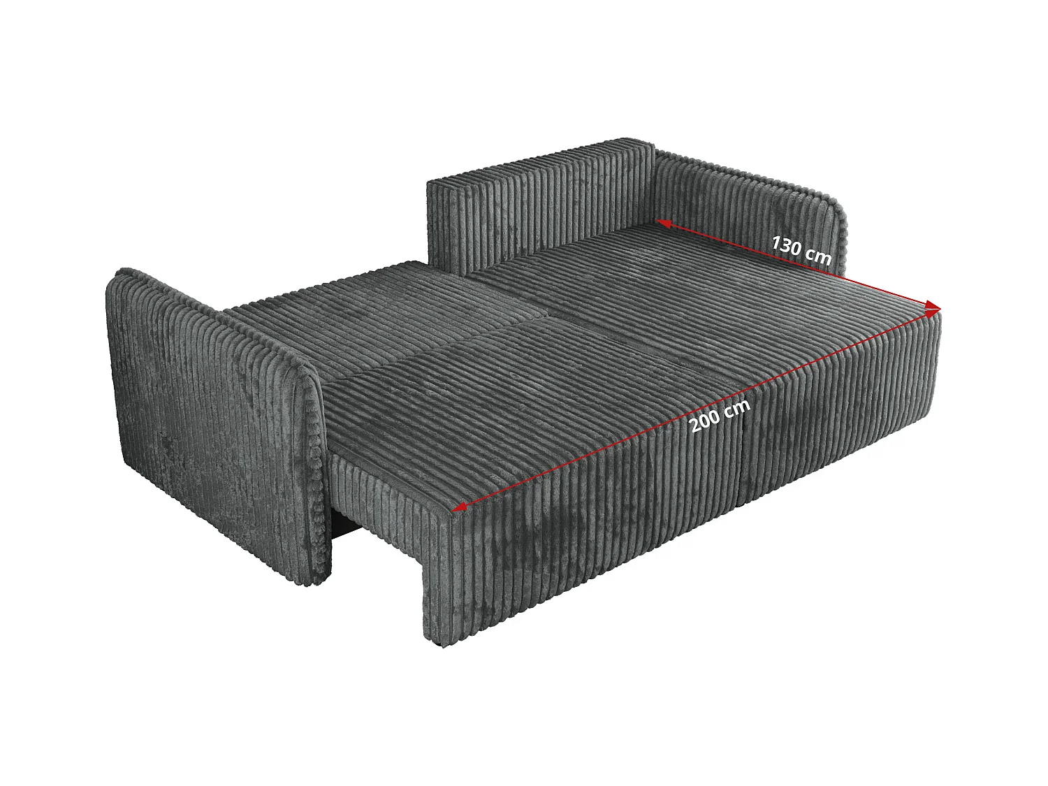 Ecksofa MESTO - Schlaffunktion und Bettkasten, L-form Couch für das Wohnzimmer, Armlehnen - Dunkelgrau Cord - Ecke Rechts