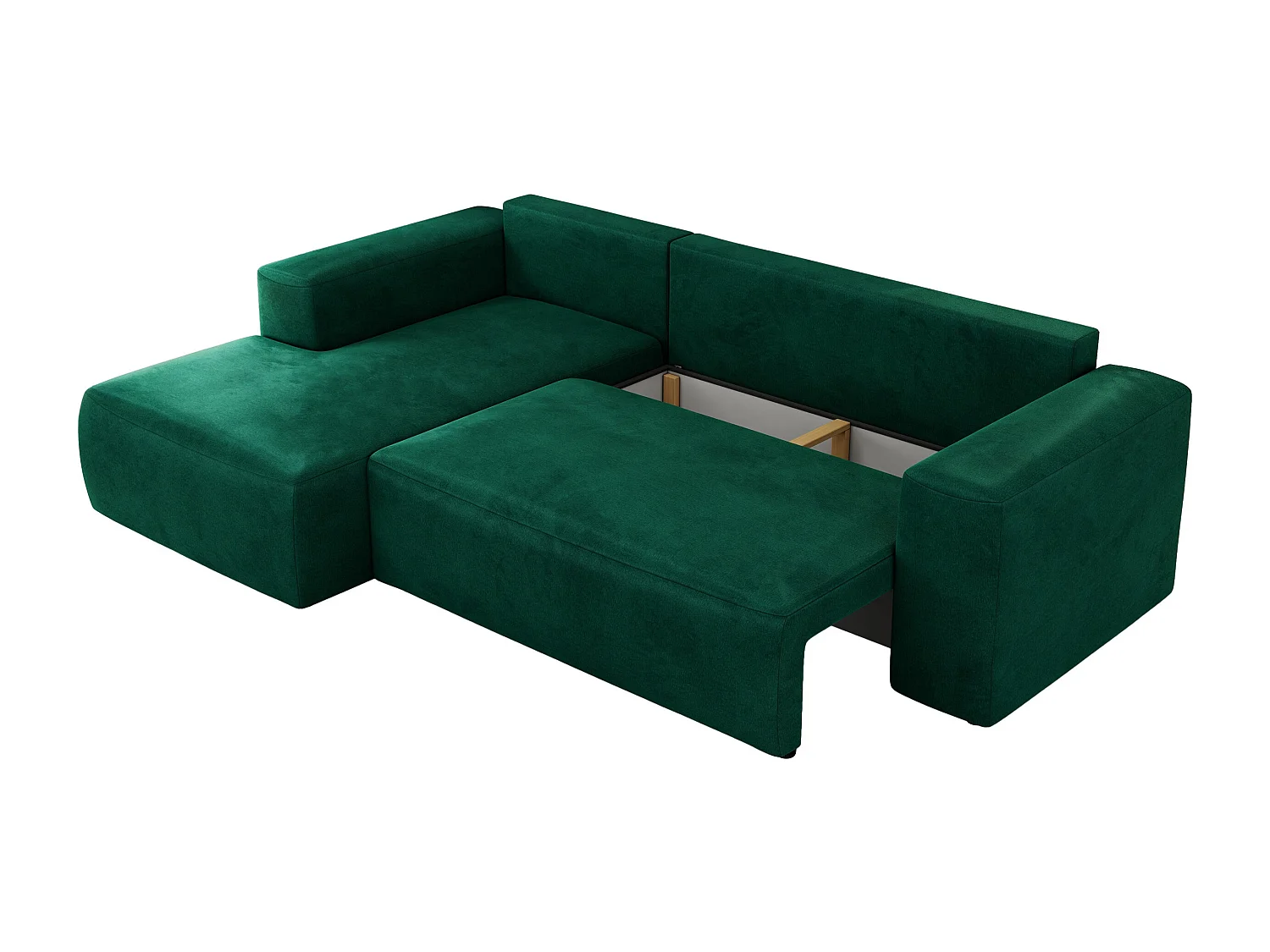 Ecksofa TRENTINO - mit Schlaffunktion und Bettkasten, L-form Couch, lose Kissen und Armlehnen - Dunkelgrün Velvet - Ecke Links