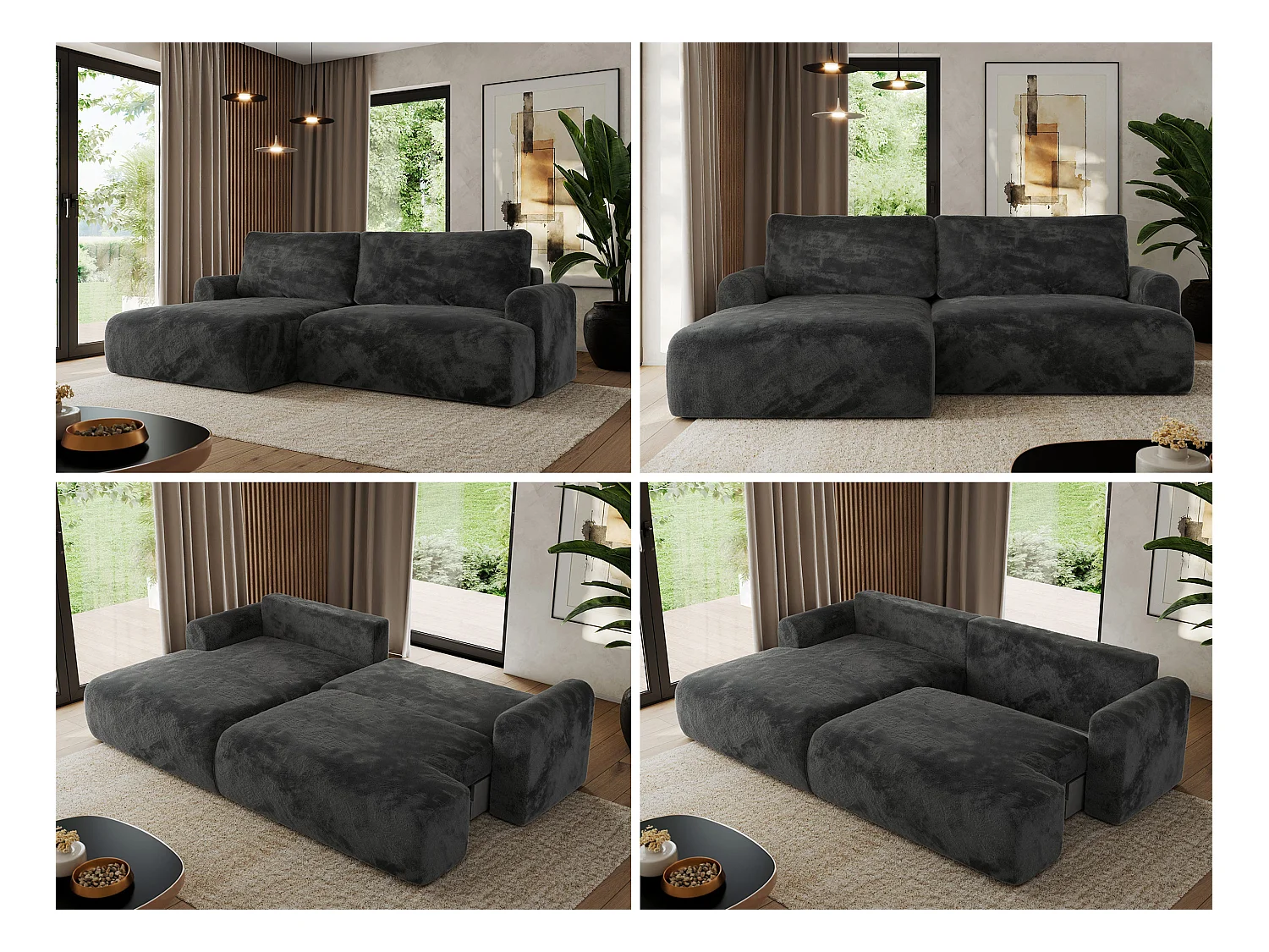 Ecksofa TONO - mit Schlaffunktion und Bettkasten, L-form Ecke, Armlehnen - Dunkelgrau Plüsch - Ecke Links