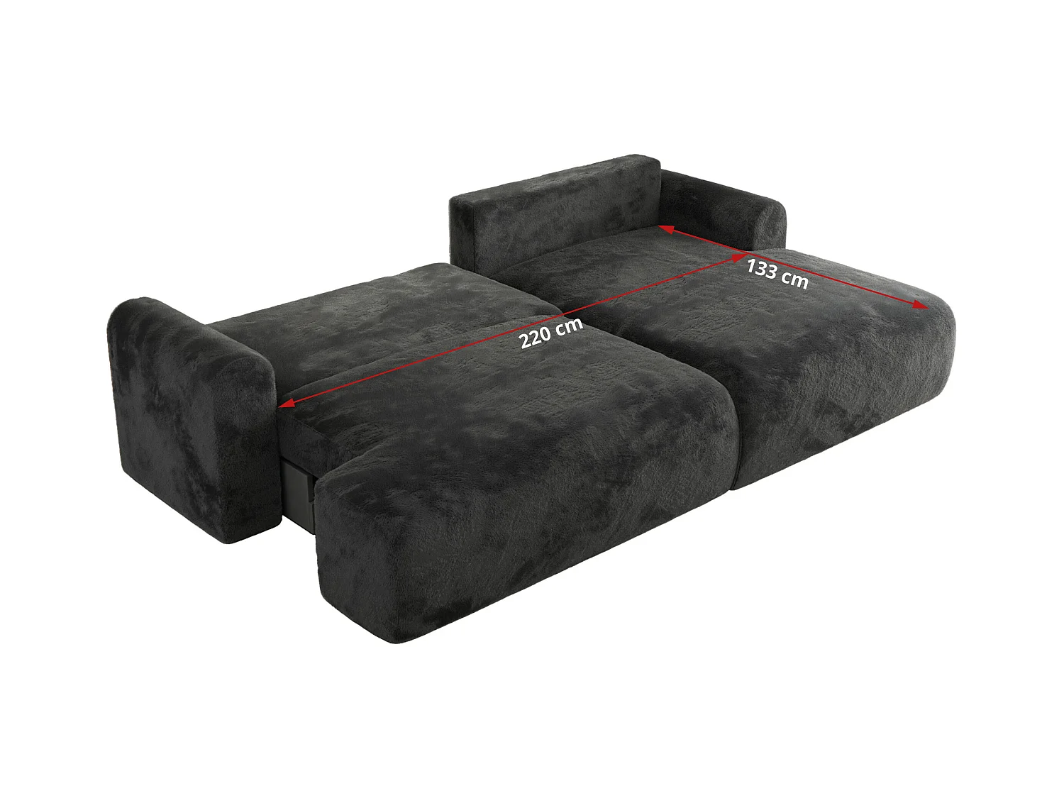 Ecksofa TONO - mit Schlaffunktion und Bettkasten, L-form Ecke, Armlehnen - Dunkelgrau Plüsch - Ecke Links