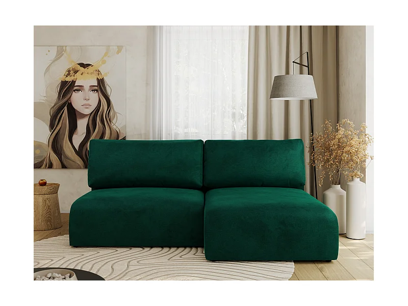 Ecksofa VIVO - L-form Couch mit Schlaffunktion und Bettkasten, Wellenfeder - Dunkelgrün Velvet - Ecke Rechts