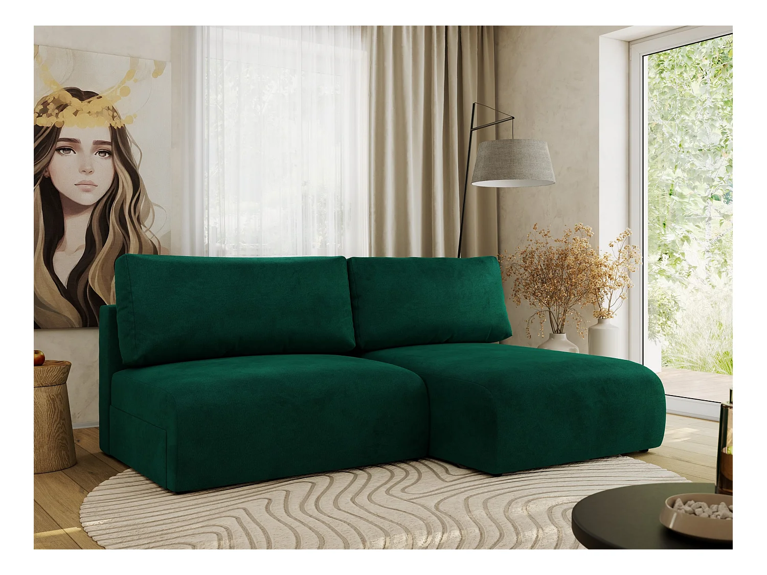 Ecksofa VIVO - L-form Couch mit Schlaffunktion und Bettkasten, Wellenfeder - Dunkelgrün Velvet - Ecke Rechts