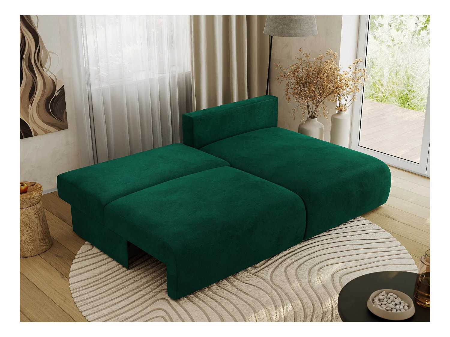 Ecksofa VIVO - L-form Couch mit Schlaffunktion und Bettkasten, Wellenfeder - Dunkelgrün Velvet - Ecke Rechts