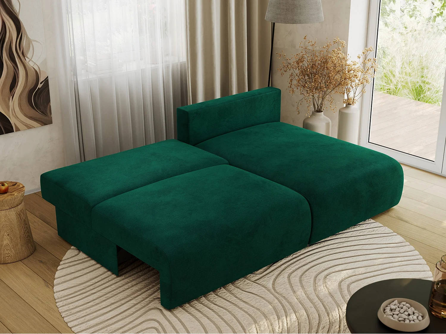 Ecksofa VIVO - L-form Couch mit Schlaffunktion und Bettkasten, Wellenfeder - Dunkelgrün Velvet - Ecke Rechts