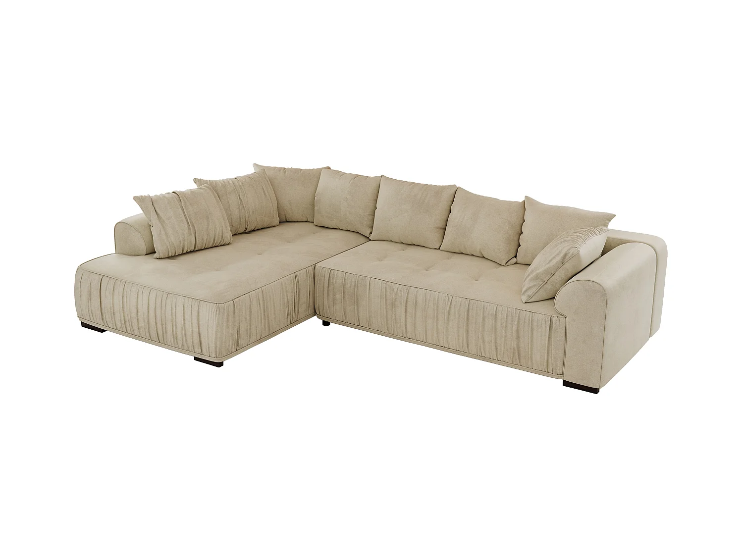 Ecksofa ORTA - Schlaffunktion und Bettkasten, lose Kissen, gesteppter Sitz, L-förmige Ecke - Beige Velvet - Ecke Links