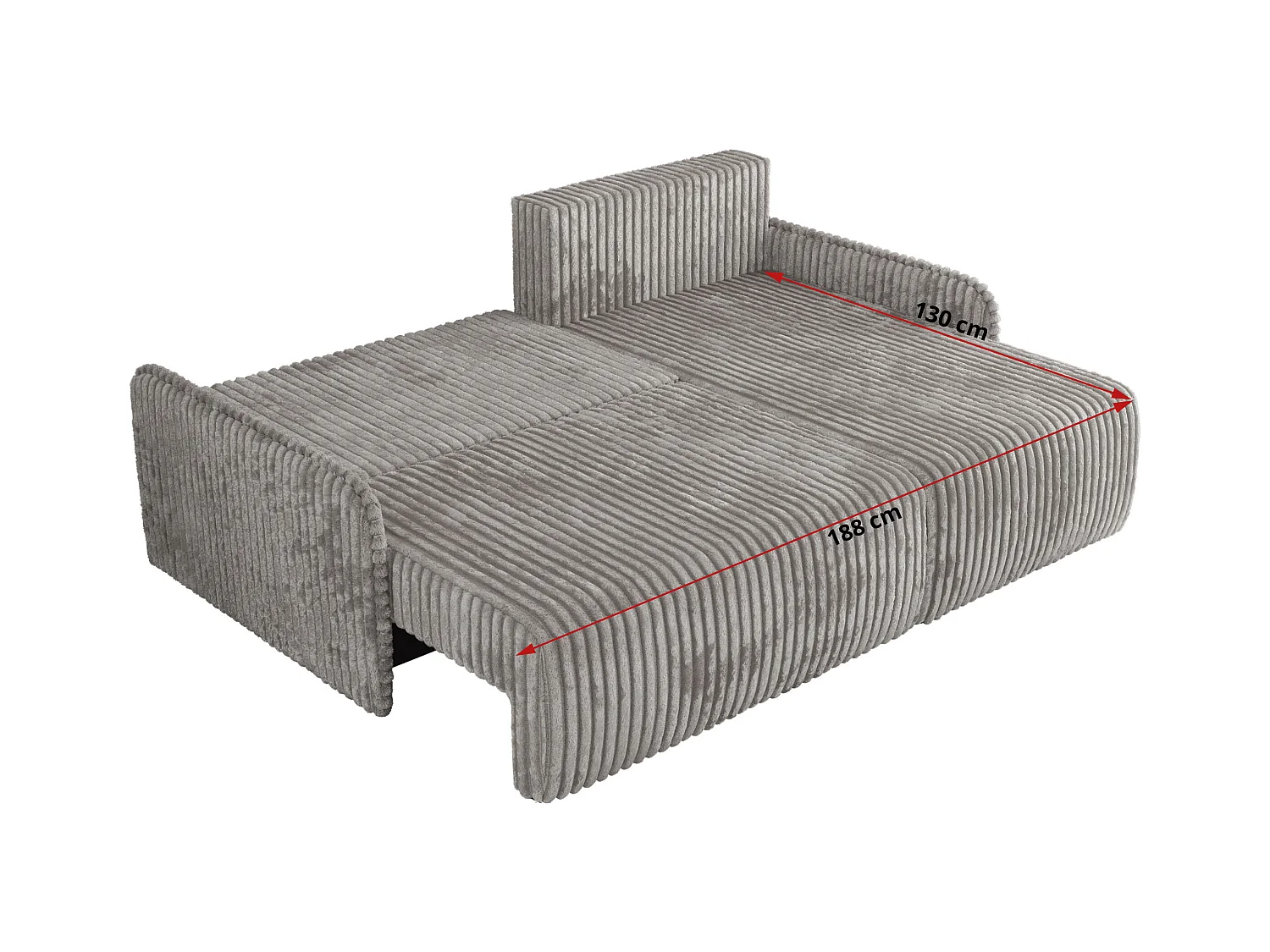 Ecksofa ARPA - L-form Schlaffsofa, Bettkasten und lose Kissen, Armlehnen - Grau Cord - Ecke Rechts