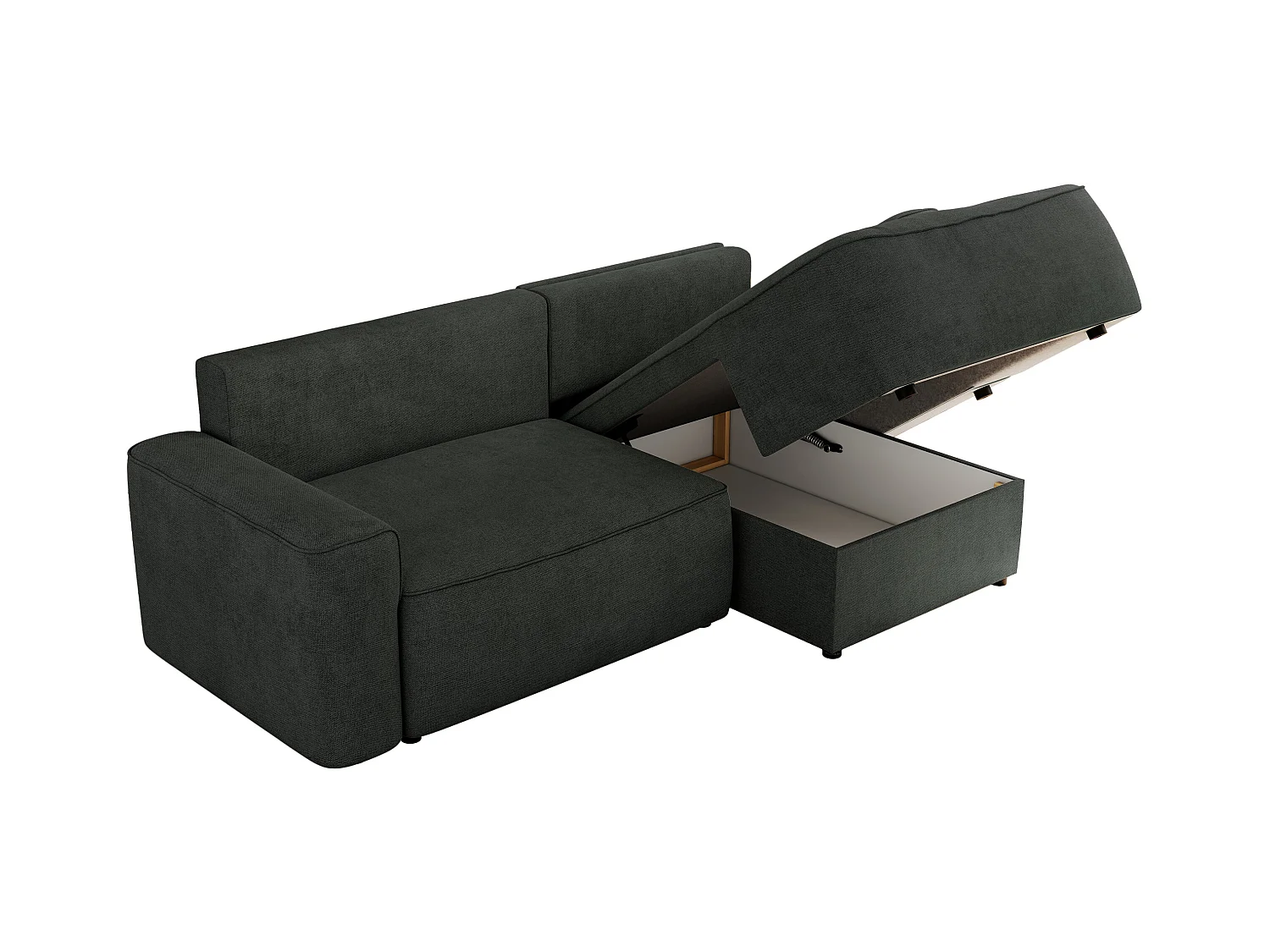 Ecksofa BELLUNO - Schlafsofa mit Bettkasten, Armlehnen, Couch L-form mit Schlaffunktion - Dunkelgrau Strukture - Ecke Rechts