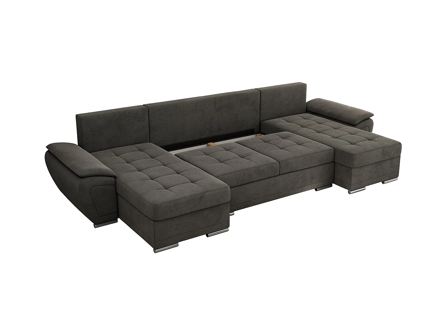 Ecksofa UMBRIA U - XXL Wohnlandschaft, mit Schlaffunktion und Bettkasten, genähte Ecke - Dunkelgrau Velvet