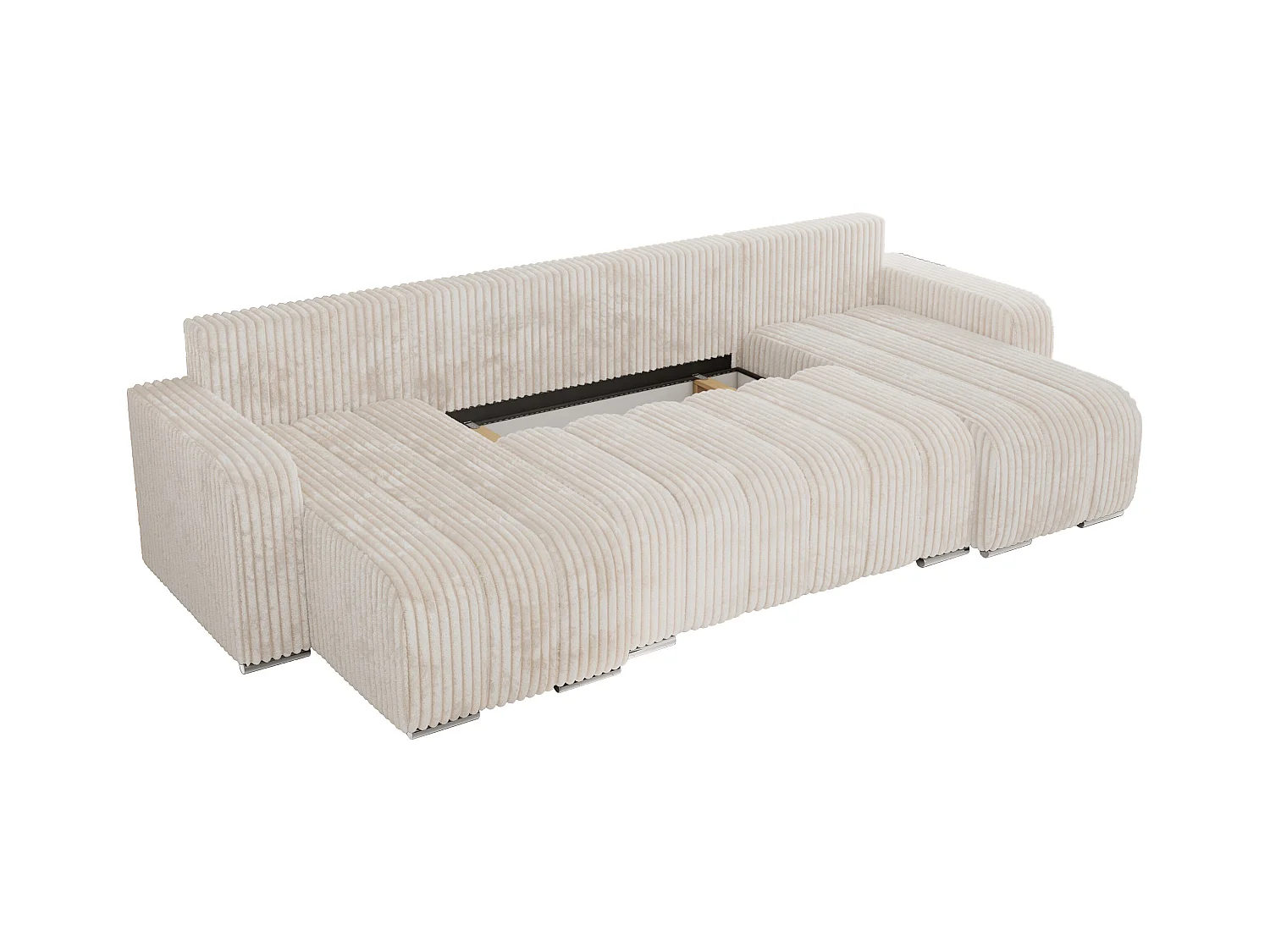Ecksofa KIRASSO U - Wohnlandschaft, Schlaffunktion und Bettkasten, Couch U-form, lose Kissen - Beige Cord