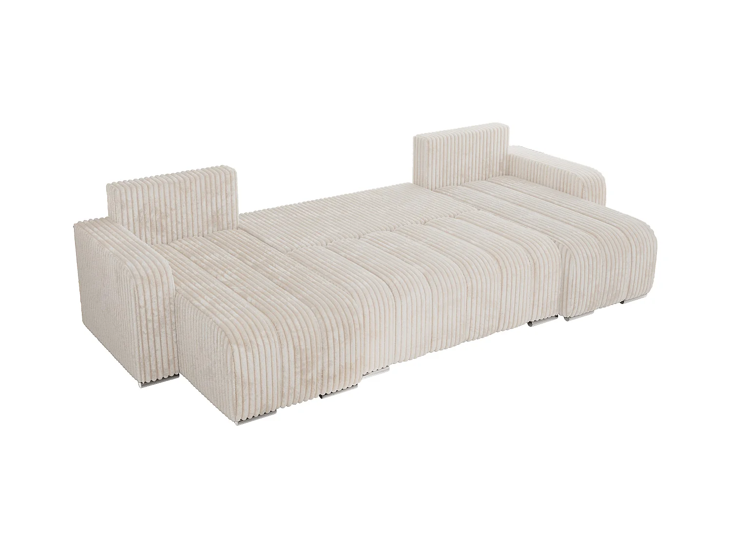 Ecksofa KIRASSO U - Wohnlandschaft, Schlaffunktion und Bettkasten, Couch U-form, lose Kissen - Beige Cord