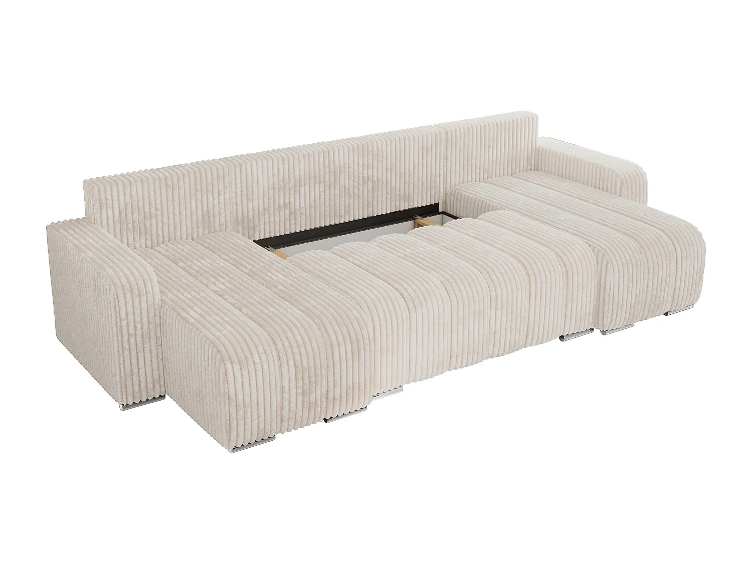 Ecksofa KIRASSO U - Wohnlandschaft, Schlaffunktion und Bettkasten, Couch U-form, lose Kissen - Beige Cord