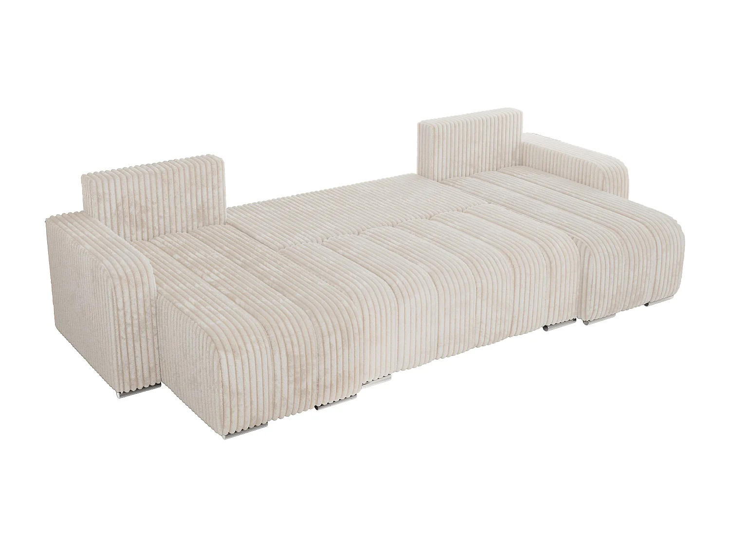 Ecksofa KIRASSO U - Wohnlandschaft, Schlaffunktion und Bettkasten, Couch U-form, lose Kissen - Beige Cord