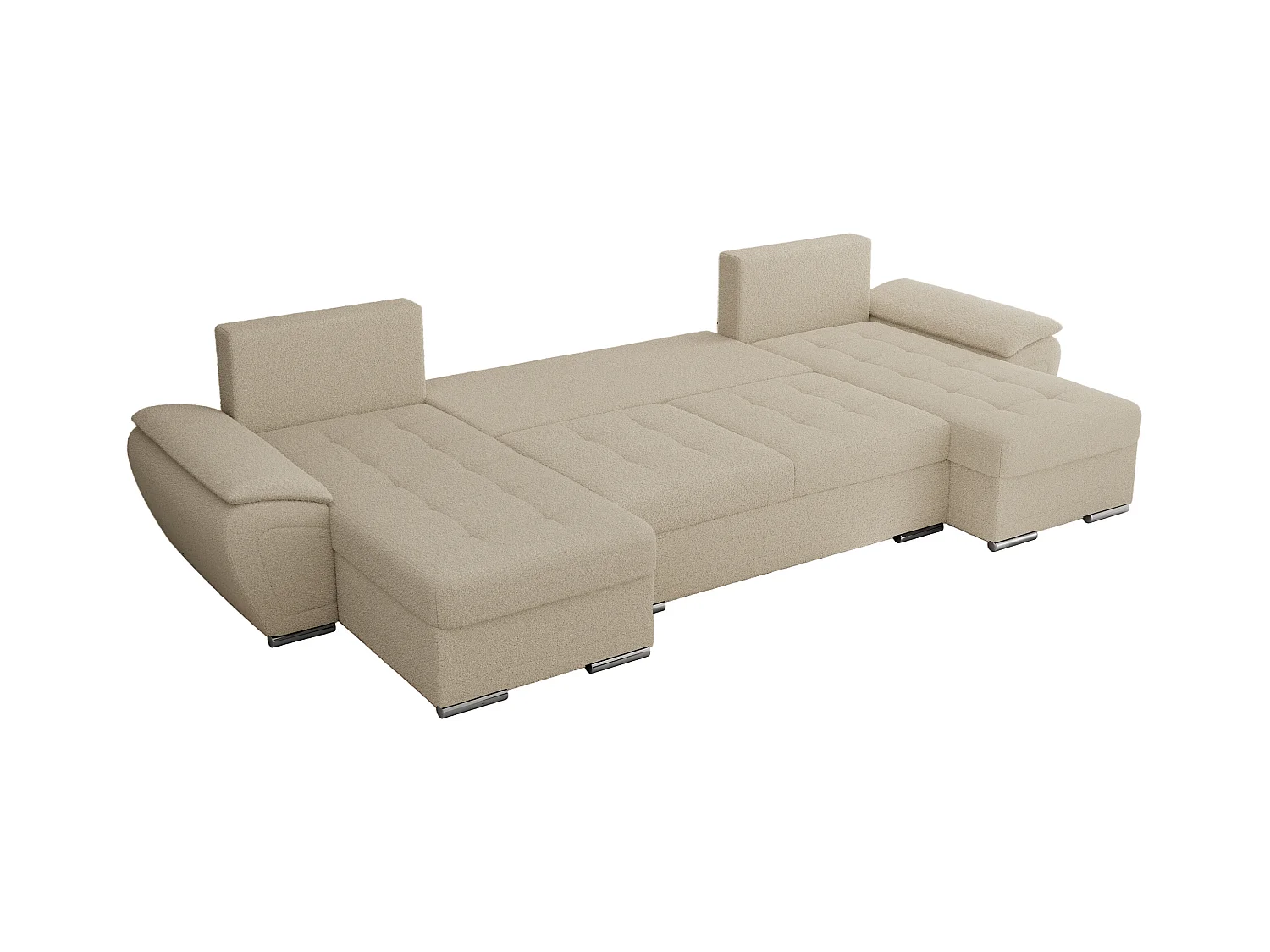 Ecksofa UMBRIA U - XXL Wohnlandschaft, mit Schlaffunktion und Bettkasten, genähte Ecke - Beige Boucle