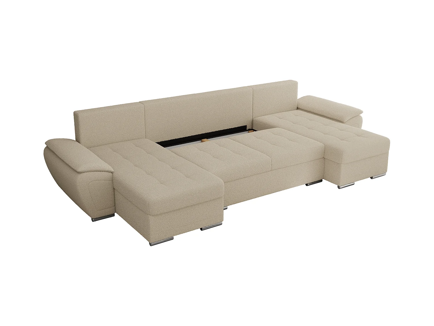 Ecksofa UMBRIA U - XXL Wohnlandschaft, mit Schlaffunktion und Bettkasten, genähte Ecke - Beige Boucle