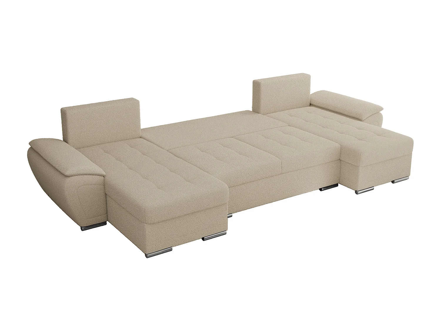 Ecksofa UMBRIA U - XXL Wohnlandschaft, mit Schlaffunktion und Bettkasten, genähte Ecke - Beige Boucle