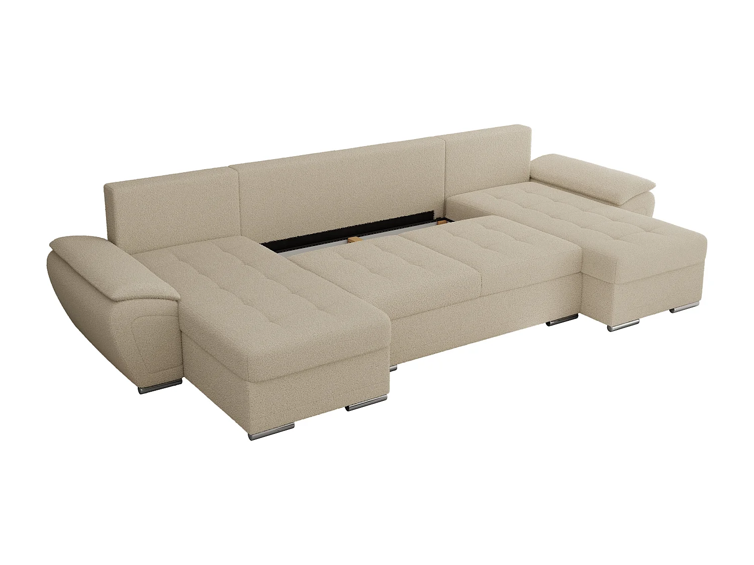 Ecksofa UMBRIA U - XXL Wohnlandschaft, mit Schlaffunktion und Bettkasten, genähte Ecke - Beige Boucle