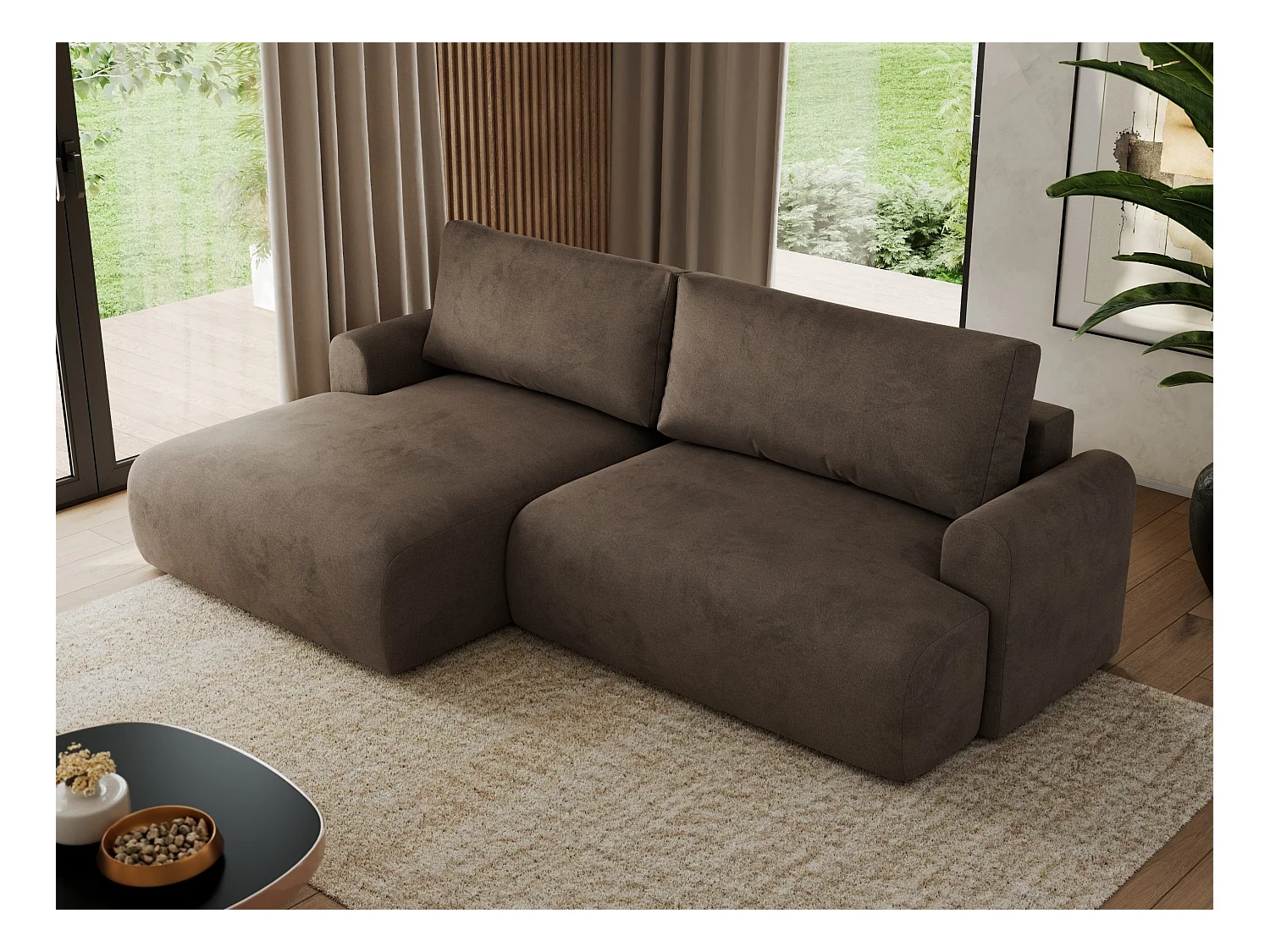 Ecksofa TONO - mit Schlaffunktion und Bettkasten, L-form Ecke, Armlehnen - Braun Velvet - Ecke Links