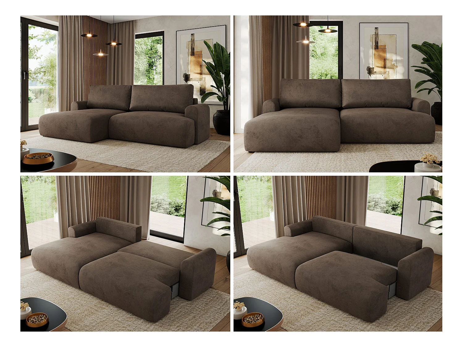 Ecksofa TONO - mit Schlaffunktion und Bettkasten, L-form Ecke, Armlehnen - Braun Velvet - Ecke Links