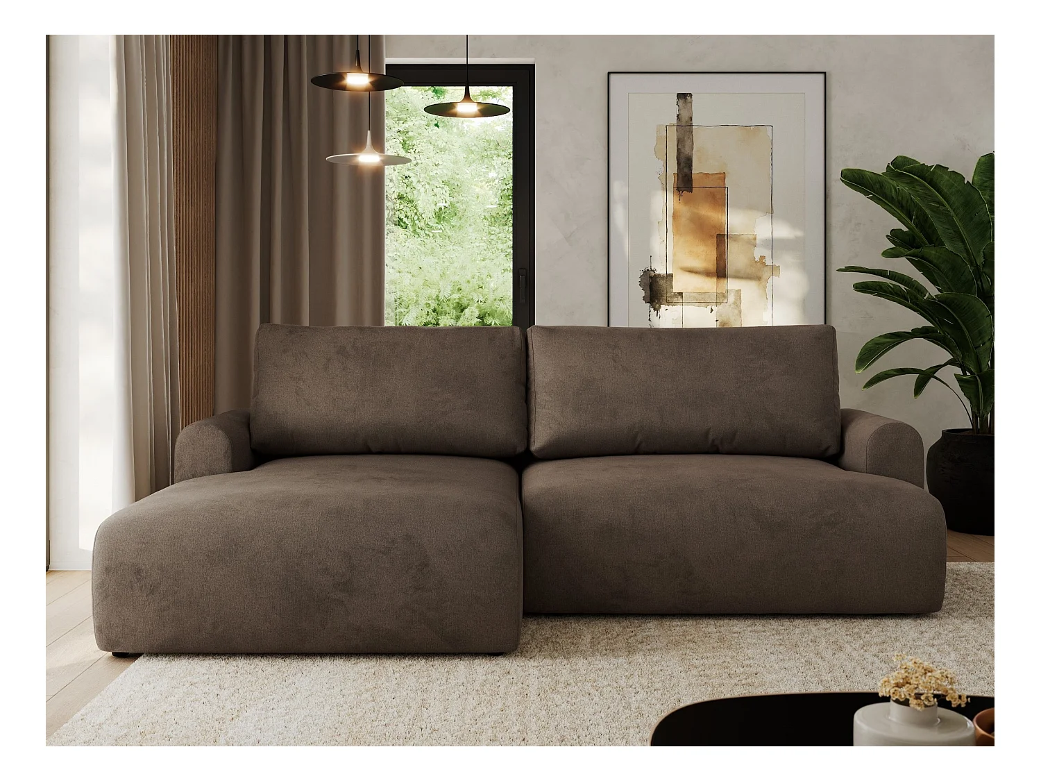 Ecksofa TONO - mit Schlaffunktion und Bettkasten, L-form Ecke, Armlehnen - Braun Velvet - Ecke Links