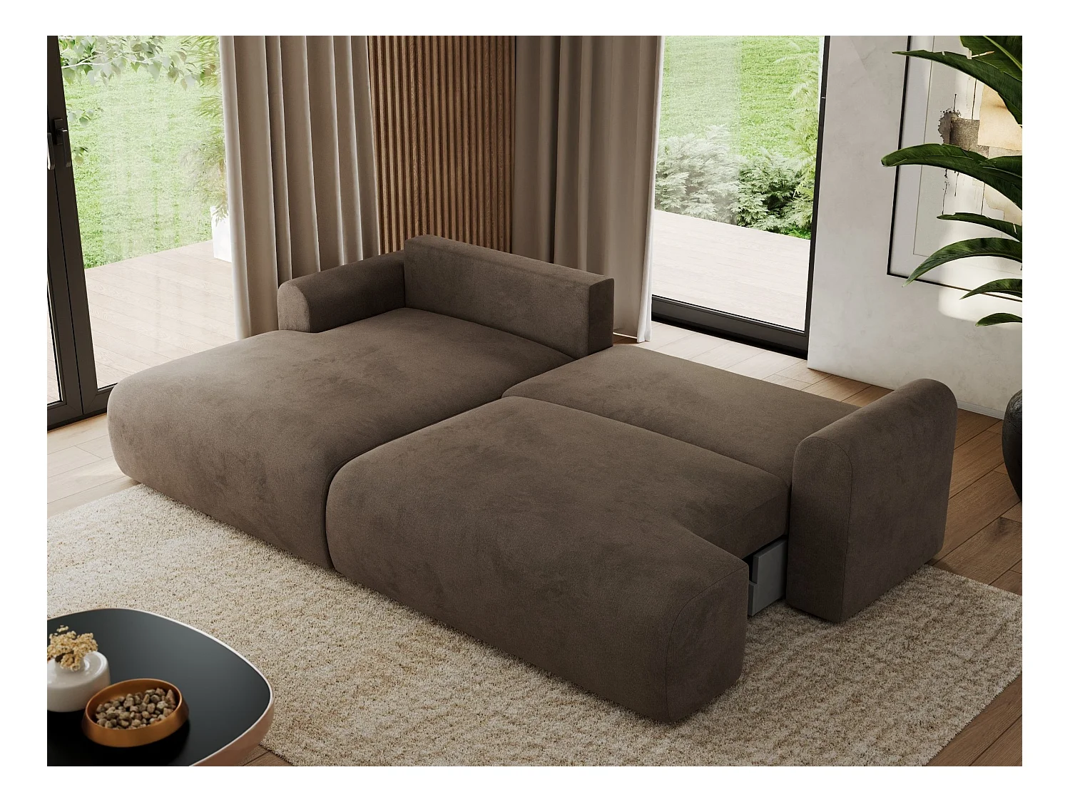 Ecksofa TONO - mit Schlaffunktion und Bettkasten, L-form Ecke, Armlehnen - Braun Velvet - Ecke Links