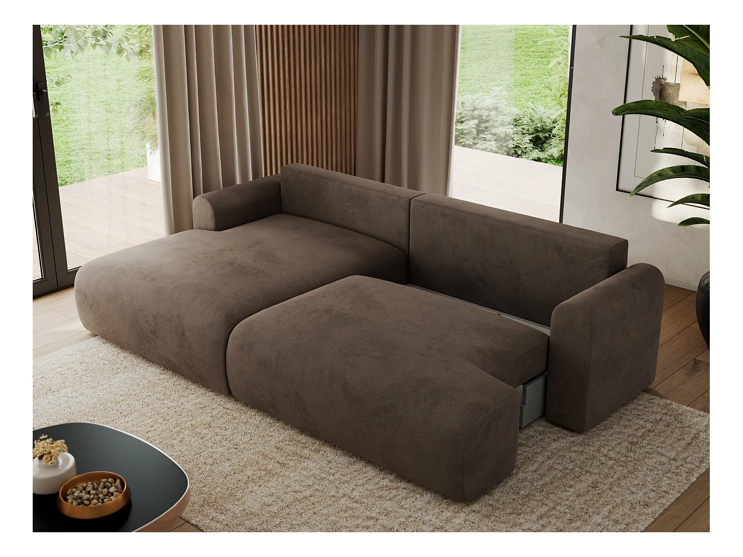 Ecksofa TONO - mit Schlaffunktion und Bettkasten, L-form Ecke, Armlehnen - Braun Velvet - Ecke Links