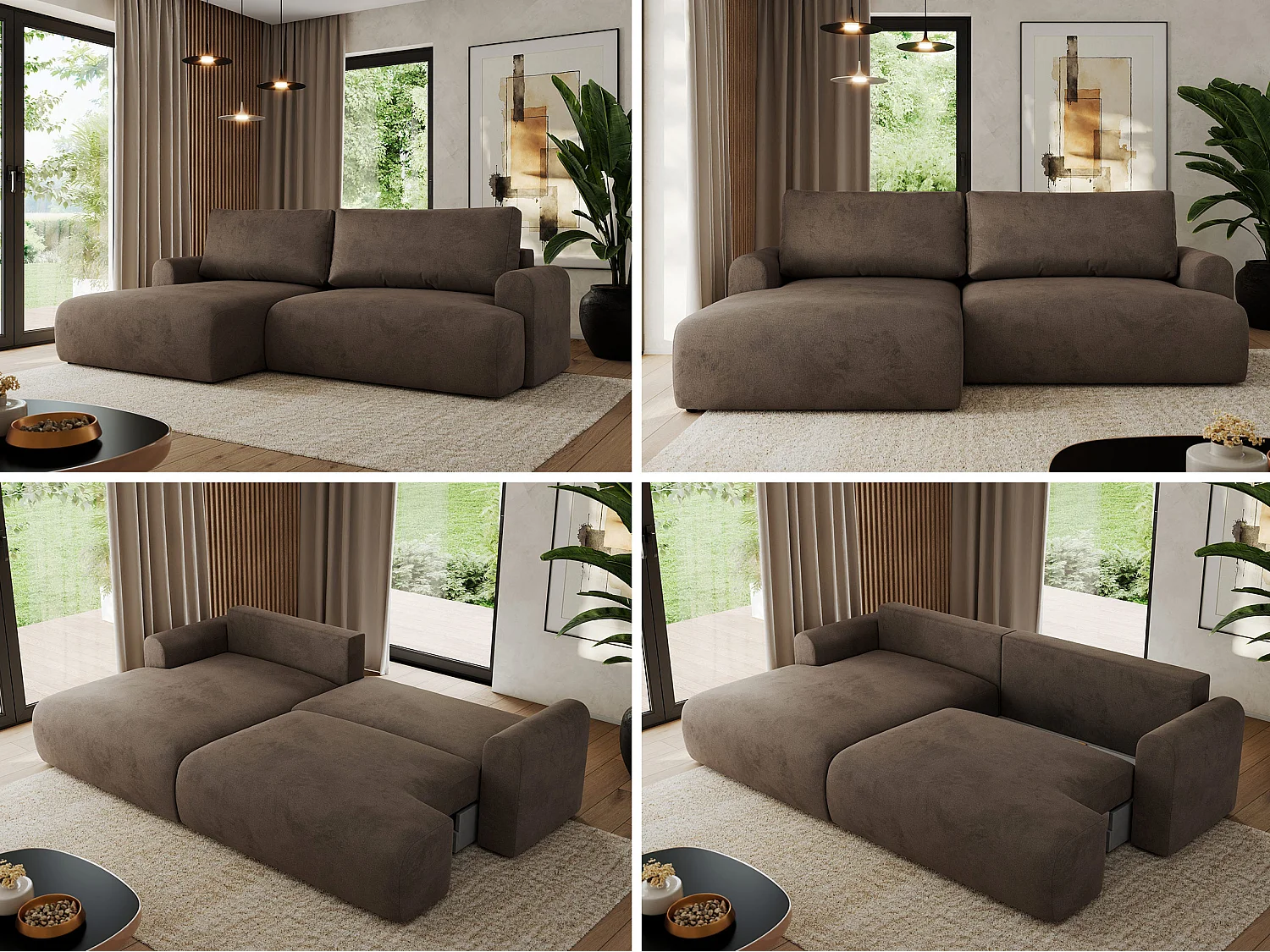 Ecksofa TONO - mit Schlaffunktion und Bettkasten, L-form Ecke, Armlehnen - Braun Velvet - Ecke Links