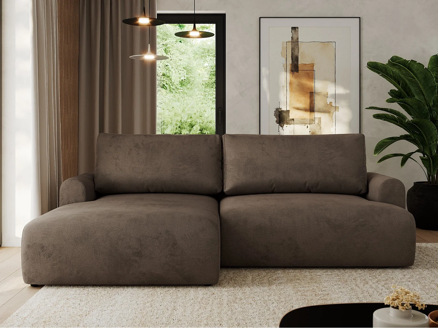 Ecksofa TONO - mit Schlaffunktion und Bettkasten, L-form Ecke, Armlehnen - Braun Velvet - Ecke Links