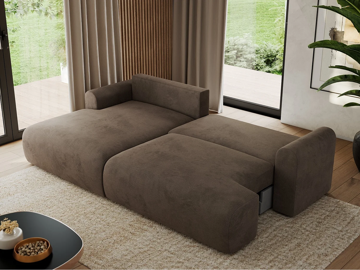 Ecksofa TONO - mit Schlaffunktion und Bettkasten, L-form Ecke, Armlehnen - Braun Velvet - Ecke Links