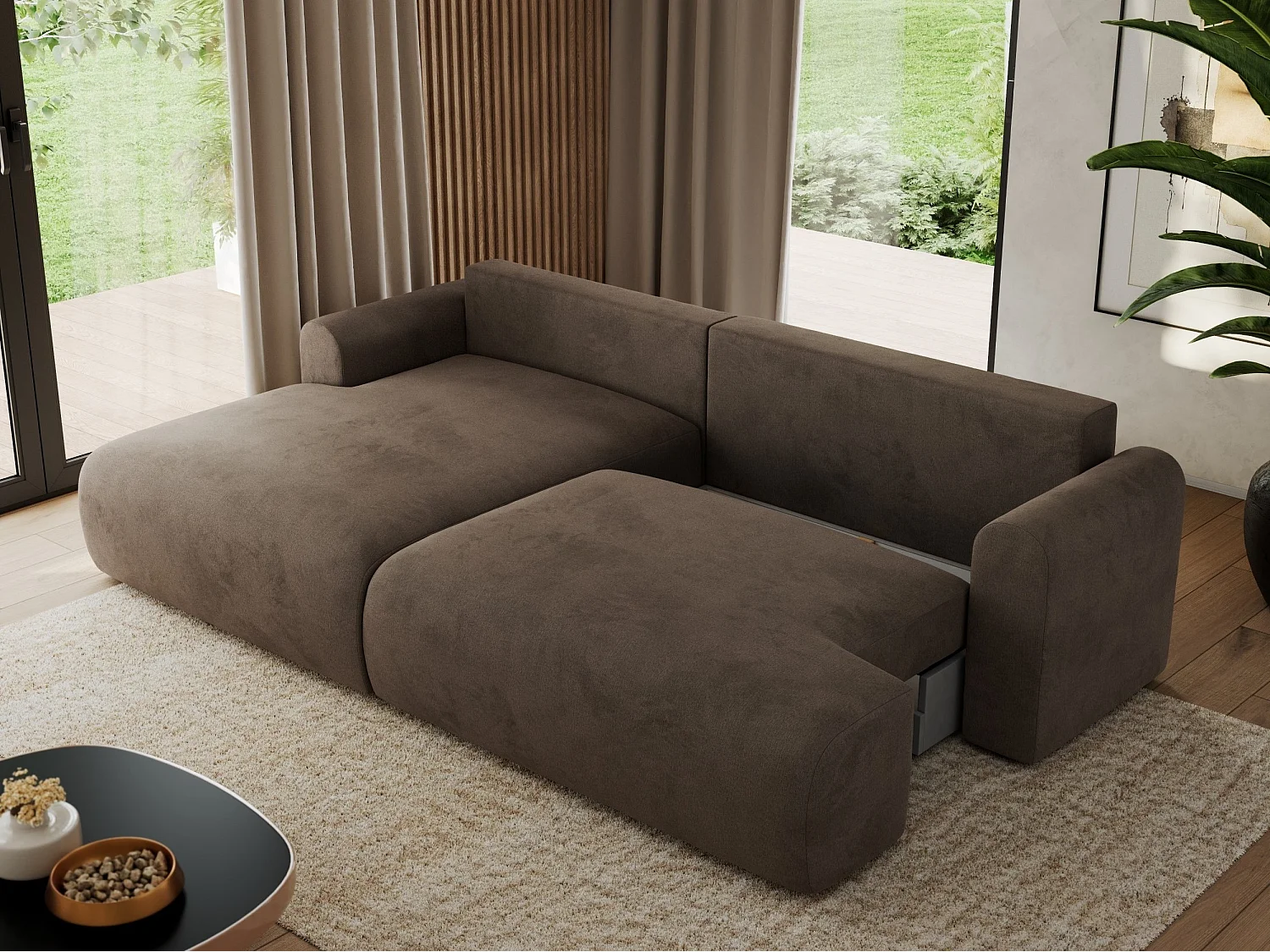 Ecksofa TONO - mit Schlaffunktion und Bettkasten, L-form Ecke, Armlehnen - Braun Velvet - Ecke Links
