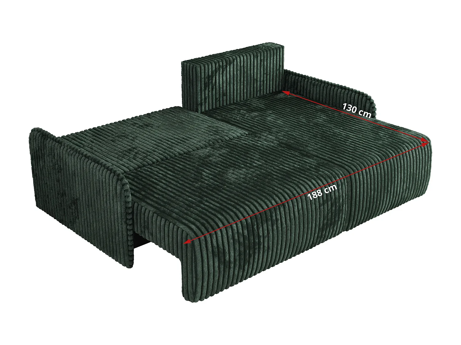 Ecksofa ARPA - L-form Schlaffsofa, Bettkasten und lose Kissen, Armlehnen - Grün Cord - Ecke Rechts