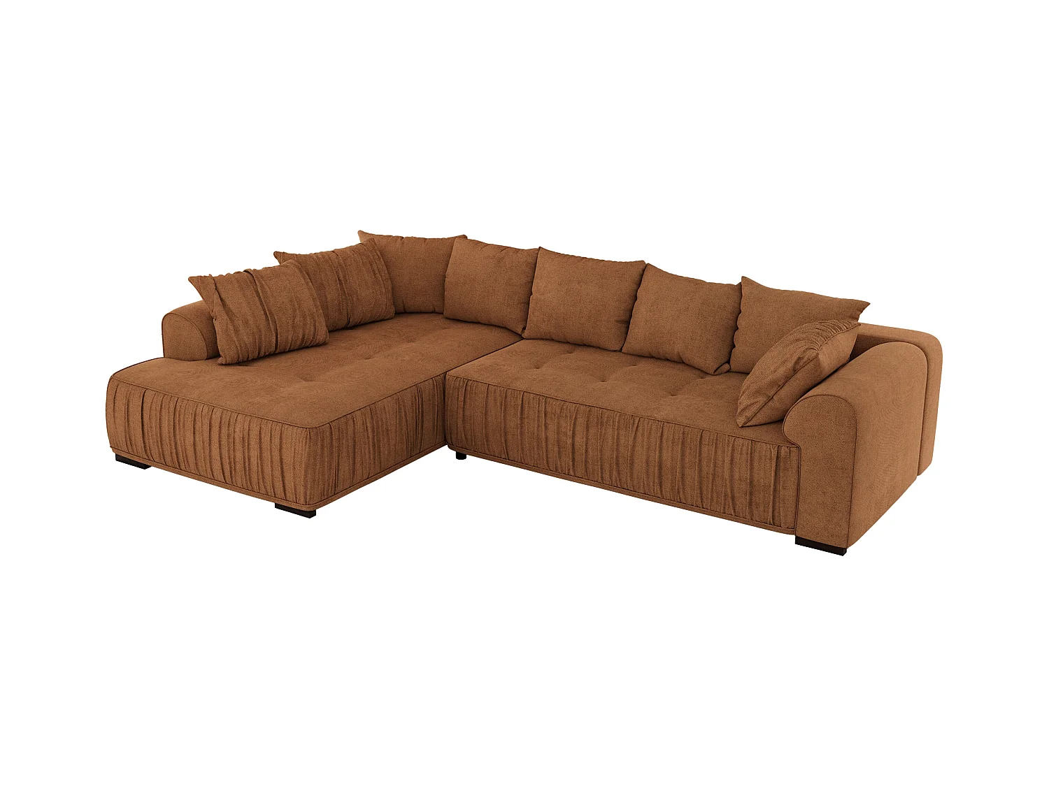 Ecksofa ORTA - Schlaffunktion und Bettkasten, lose Kissen, gesteppter Sitz, L-förmige Ecke - Orange Stukture - Ecke Links