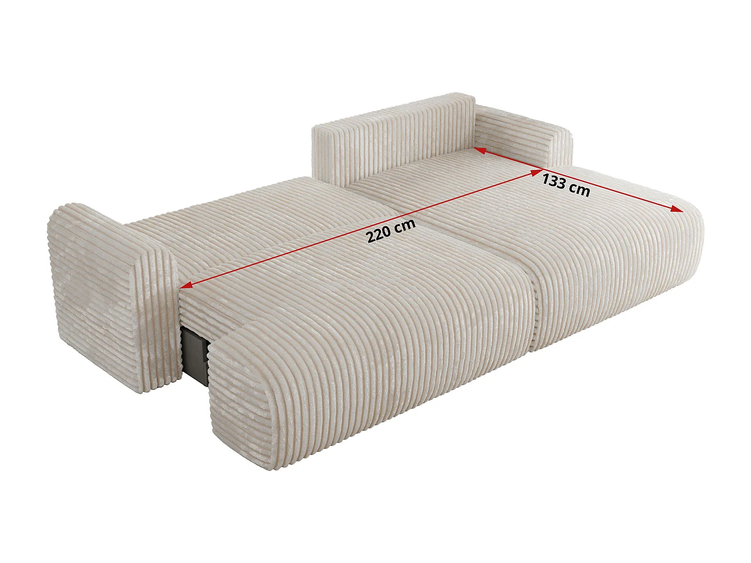 Ecksofa TONO - mit Schlaffunktion und Bettkasten, L-form Ecke, Armlehnen - Creme Cord - Ecke Links
