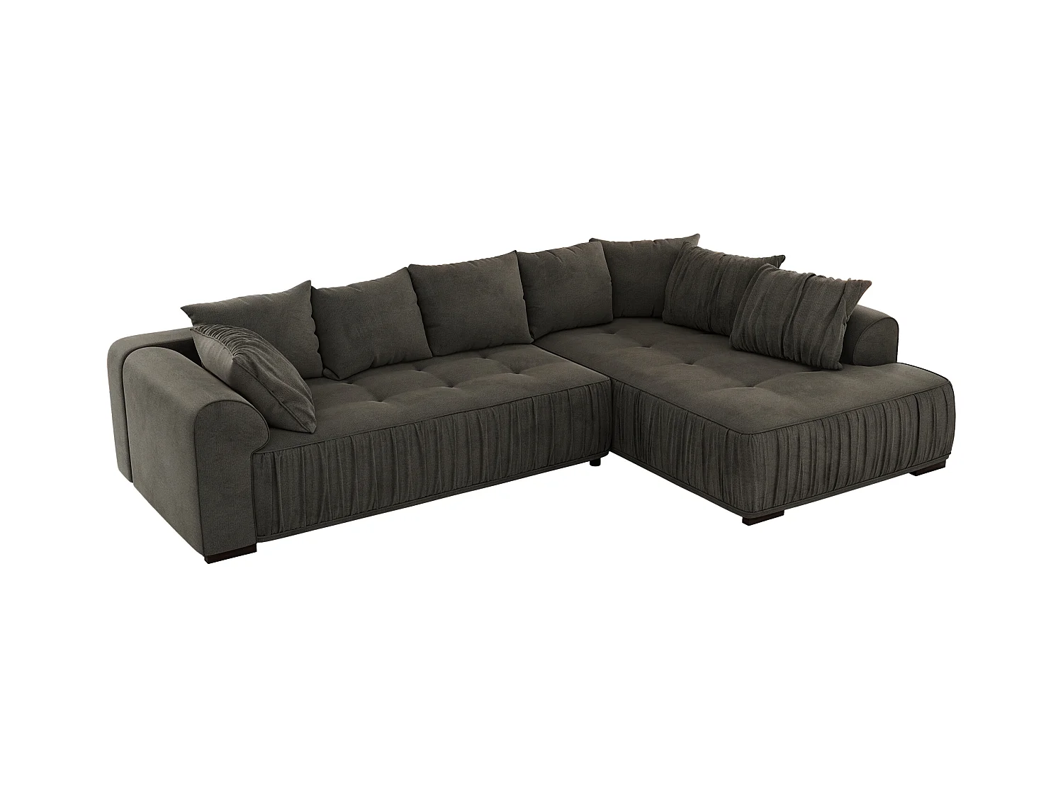 Ecksofa ORTA - Schlaffunktion und Bettkasten, lose Kissen, gesteppter Sitz, L-förmige Ecke - Dunkelgrau Velvet - Ecke Rechts
