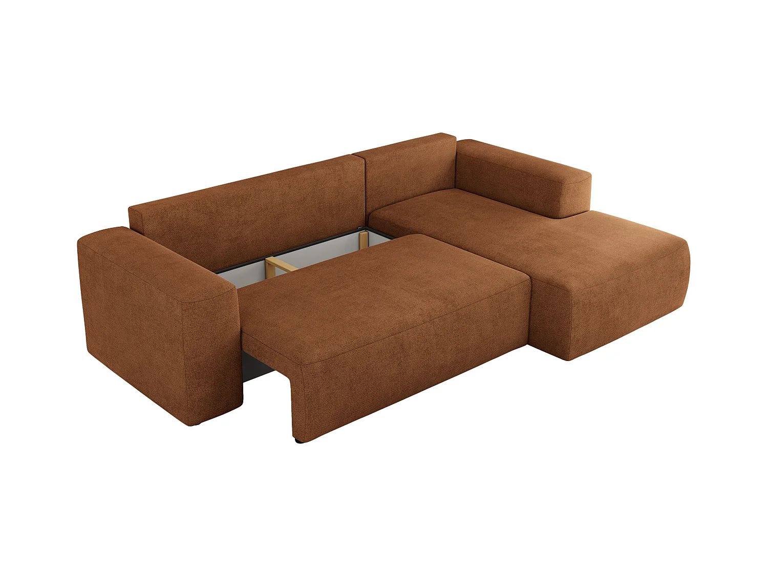 Ecksofa TRENTINO - mit Schlaffunktion und Bettkasten, L-form Couch, lose Kissen und Armlehnen - Orange Stukture - Ecke Rechts