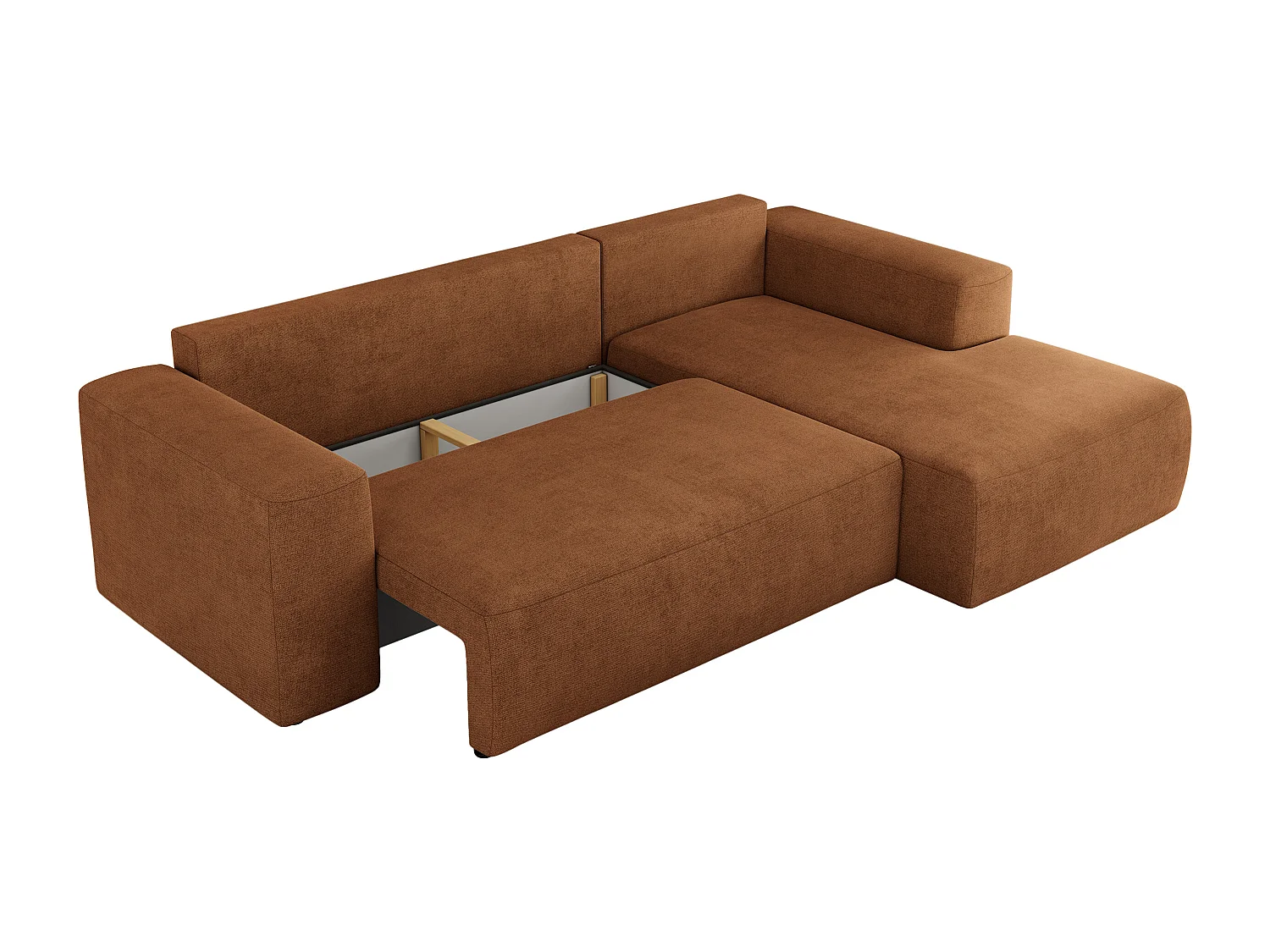 Ecksofa TRENTINO - mit Schlaffunktion und Bettkasten, L-form Couch, lose Kissen und Armlehnen - Orange Stukture - Ecke Rechts