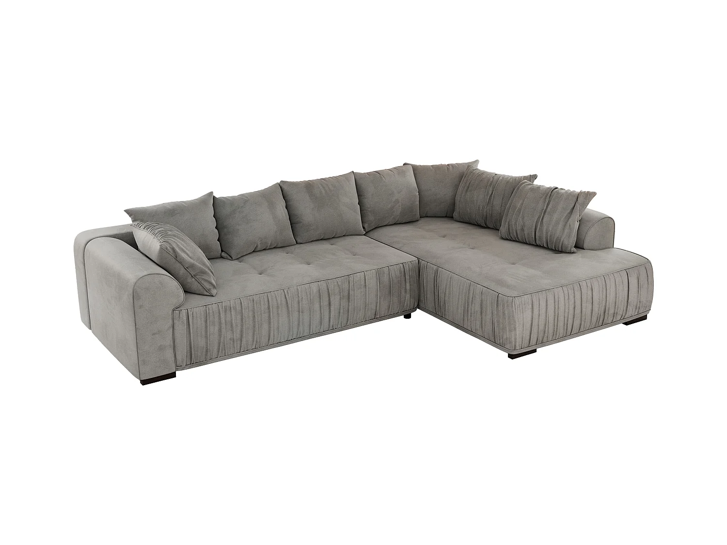 Ecksofa ORTA - Schlaffunktion und Bettkasten, lose Kissen, gesteppter Sitz, L-förmige Ecke - Hellgrau Velvet - Ecke Rechts