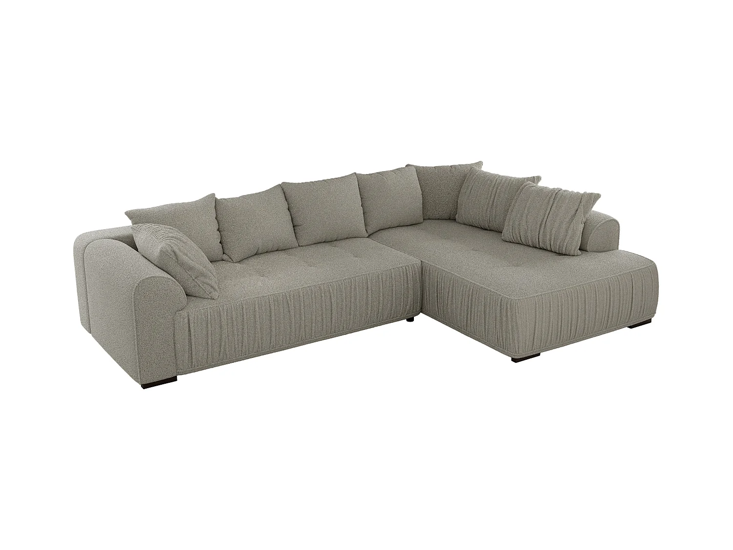 Ecksofa ORTA - Schlaffunktion und Bettkasten, lose Kissen, gesteppter Sitz, L-förmige Ecke - Hellgrau Boucle - Ecke Rechts